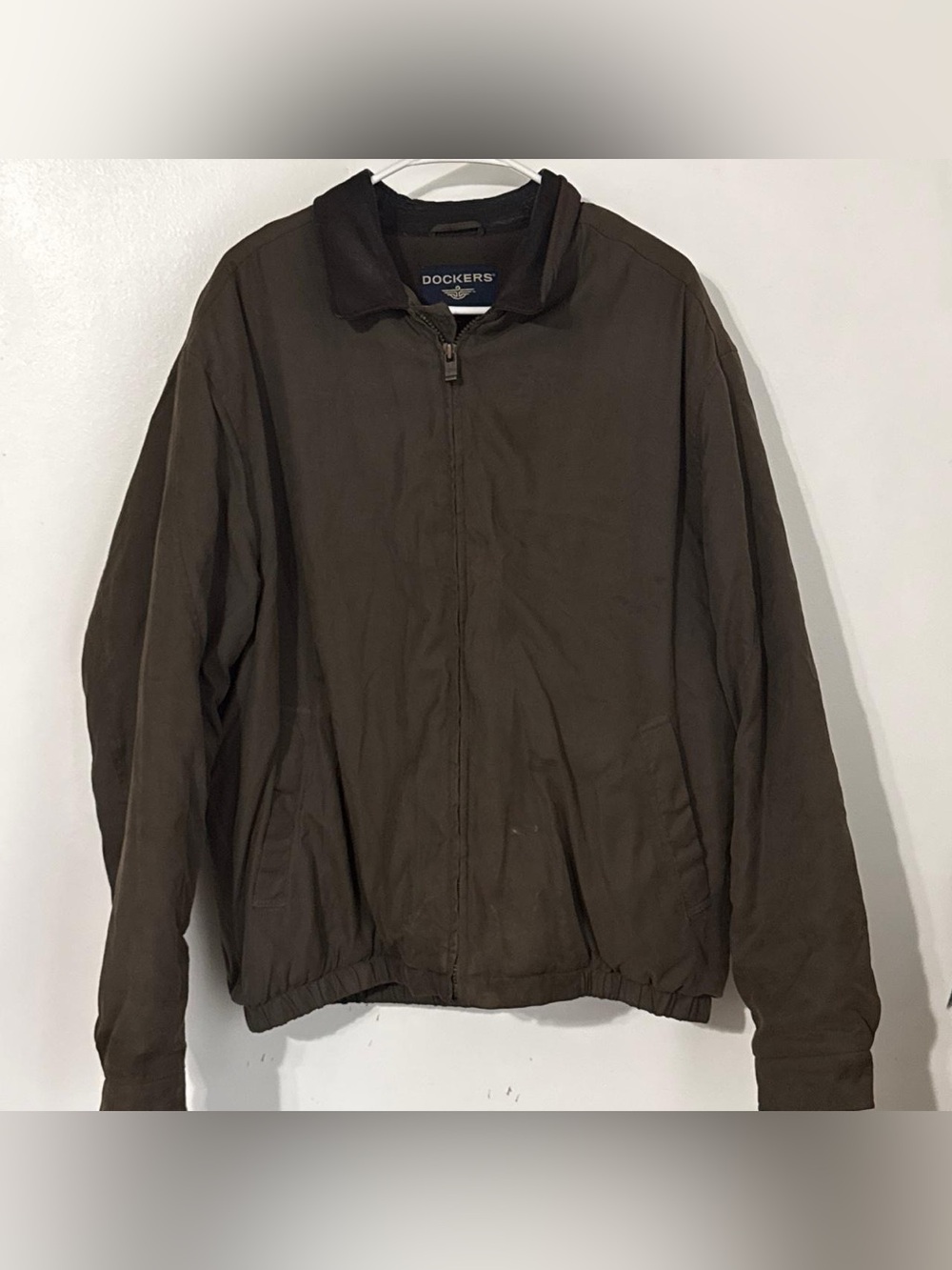 Dockers XL Brown Full Zip Harrington Bomber Jacket Lightweight Nylon Blend